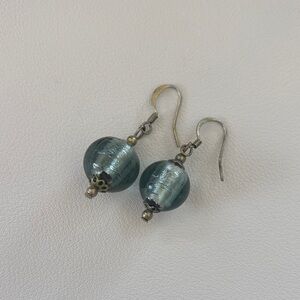 Murano Blue Glass Bead Drop Earrings